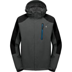 imageLittle Donkey Andy Mens Waterproof Rain Jacket with Detachable Hood Outdoor Raincoat for Hiking Travel CyclingB2greyBlack