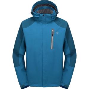 imageLittle Donkey Andy Mens Waterproof Rain Jacket with Detachable Hood Outdoor Raincoat for Hiking Travel CyclingB3mosaic BlueDeep Blue