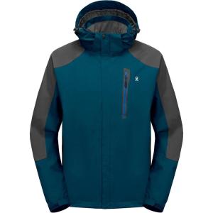 imageLittle Donkey Andy Mens Waterproof Rain Jacket with Detachable Hood Outdoor Raincoat for Hiking Travel CyclingB4deep BlueGrey