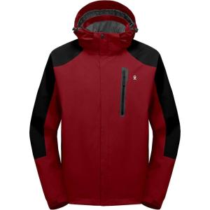 imageLittle Donkey Andy Mens Waterproof Rain Jacket with Detachable Hood Outdoor Raincoat for Hiking Travel CyclingB5redBlack