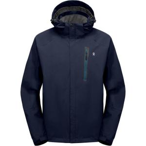 imageLittle Donkey Andy Mens Waterproof Rain Jacket with Detachable Hood Outdoor Raincoat for Hiking Travel CyclingC1deep BlueDeep Blue