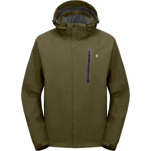 imageLittle Donkey Andy Mens Waterproof Rain Jacket with Detachable Hood Outdoor Raincoat for Hiking Travel CyclingC1olive GreenOlive Green
