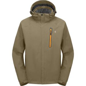 imageLittle Donkey Andy Mens Waterproof Rain Jacket with Detachable Hood Outdoor Raincoat for Hiking Travel CyclingC1sandSand