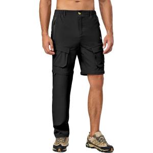 imageLittle Donkey Andy Mens Zip Off Convertible Quick Dry Cargo Pants Stretch Lightweight Hiking Travel CampingBlack