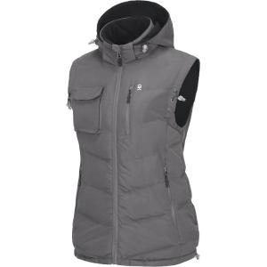 imageLittle Donkey Andy Womens Fleece Puffy Vest Warm Sleeveless Puffer Jacket with Removable Hood for Golfing HikingGrey