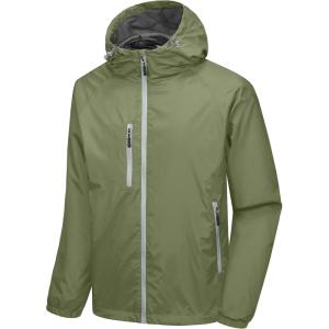 imageLittle Donkey Andy Mens Lightweight Windbreaker Jacket Breathable Windproof Hooded Wind Coat Hiking Running Golf TravelPesto Green