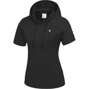 imageLittle Donkey Andy Womens Short Sleeve Quick Dry TShirt with Hood Sun Protection Workout Stretch Basic Tops TeeBlack
