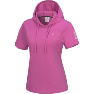 imageLittle Donkey Andy Womens Short Sleeve Quick Dry TShirt with Hood Sun Protection Workout Stretch Basic Tops TeeRose Red