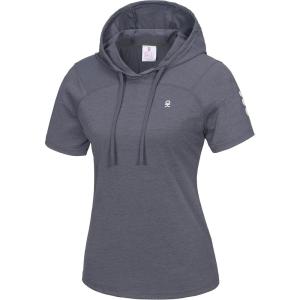 imageLittle Donkey Andy Womens Short Sleeve Quick Dry TShirt with Hood Sun Protection Workout Stretch Basic Tops TeeSteel Gray