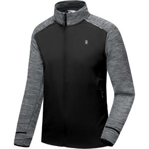 imageLittle Donkey Andy Mens Quick Dry Warm Lightweight Running Jacket Full Zip Thermal Hybrid Thumbholes Golf Track JacketBlack Heather