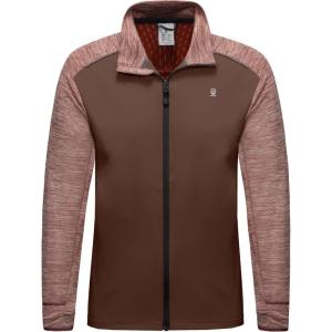 imageLittle Donkey Andy Mens Quick Dry Warm Lightweight Running Jacket Full Zip Thermal Hybrid Thumbholes Golf Track JacketDark BrownRed