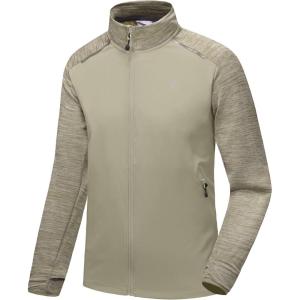 imageLittle Donkey Andy Mens Quick Dry Warm Lightweight Running Jacket Full Zip Thermal Hybrid Thumbholes Golf Track JacketDeep Khaki Heather