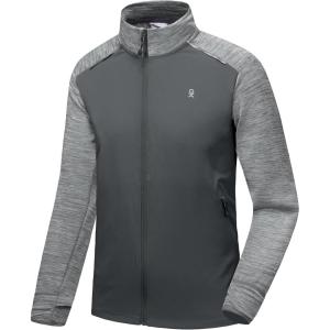imageLittle Donkey Andy Mens Quick Dry Warm Lightweight Running Jacket Full Zip Thermal Hybrid Thumbholes Golf Track JacketGrey Heather