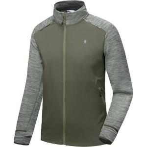 imageLittle Donkey Andy Mens Quick Dry Warm Lightweight Running Jacket Full Zip Thermal Hybrid Thumbholes Golf Track JacketSage Heather