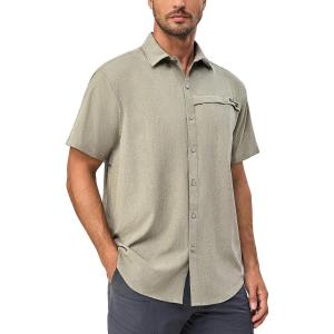 imageLittle Donkey Andy Mens Lightweight UPF 50 Short Sleeve Shirt Breathable Fishing Hiking Shirt AirHoles TechLaurel Oak Heathershort