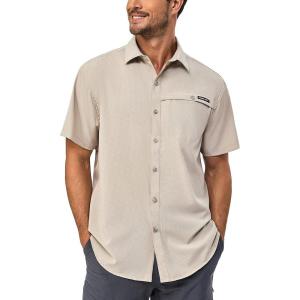 imageLittle Donkey Andy Mens Lightweight UPF 50 Short Sleeve Shirt Breathable Fishing Hiking Shirt AirHoles TechLight Khaki Heathershort