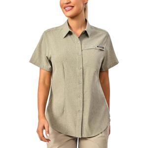imageLittle Donkey Andy Womens Lightweight UPF 50 Short Sleeve Shirt Breathable Fishing Hiking Shirt AirHoles TechLaurel Oak Heathershort