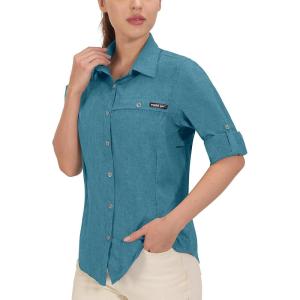 imageLittle Donkey Andy Womens UV Protection Shirt UPF 50 Breathable Long Sleeve Fishing Shirt AirHoles TechBlue Moon Heather