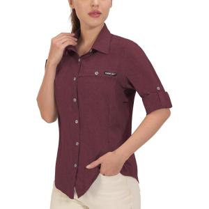 imageLittle Donkey Andy Womens UV Protection Shirt UPF 50 Breathable Long Sleeve Fishing Shirt AirHoles TechDark Red Heather