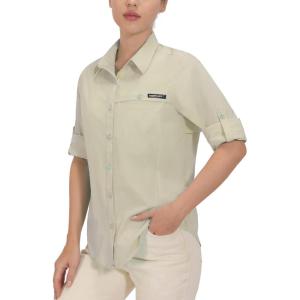 imageLittle Donkey Andy Womens UV Protection Shirt UPF 50 Breathable Long Sleeve Fishing Shirt AirHoles TechLight Khaki Heather