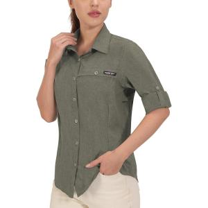 imageLittle Donkey Andy Womens UV Protection Shirt UPF 50 Breathable Long Sleeve Fishing Shirt AirHoles TechSage Heather