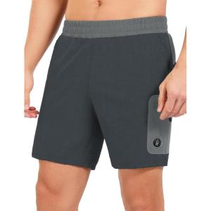 imageLittle Donkey Andy Mens 7quot Running Shorts with Liner Quick Dry Stretch Athletic Workout Shorts with Zipper PocketsCarbonBlack Heathera1