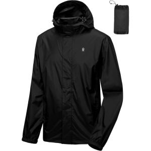 imageLittle Donkey Andy Mens Packable Rain Jacket Windbreaker Waterproof Lightweight Rain Coat with Hood for Golf Cycling HikingBlack
