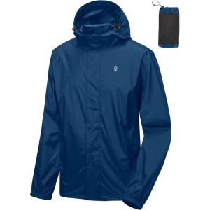 imageLittle Donkey Andy Mens Packable Rain Jacket Windbreaker Waterproof Lightweight Rain Coat with Hood for Golf Cycling HikingClassic Blue