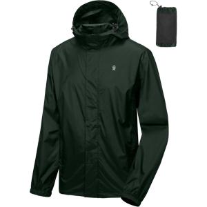 imageLittle Donkey Andy Mens Packable Rain Jacket Windbreaker Waterproof Lightweight Rain Coat with Hood for Golf Cycling HikingRifle Green