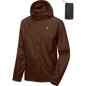 imageLittle Donkey Andy Mens Packable Rain Jacket Windbreaker Waterproof Lightweight Rain Coat with Hood for Golf Cycling HikingRustic Brown