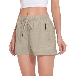 imageLittle Donkey Andy Womens 3 inch Hiking Shorts Quick Dry Lightweight Summer Athletic Shorts with Zipper PocketsPale Khaki