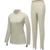 imageWomens Fleece Thermal Underwear Set Lightweight Warm Base Layers Long Johns for Hiking Skiing DivingA Light Khaki