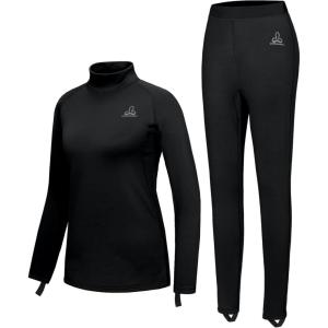 imageWomens Fleece Thermal Underwear Set Lightweight Warm Base Layers Long Johns for Hiking Skiing DivingA Black