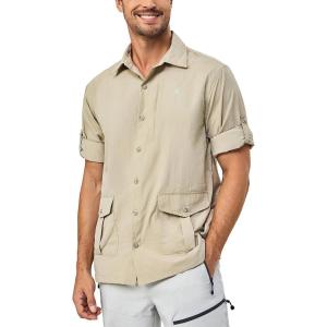 imageLittle Donkey Andy Mens Lightweight Quick Dry Shirts for Hiking Travel Fishing Long Sleeve UPF50 Cargo PocketsBeige