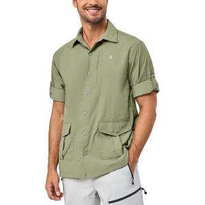 imageLittle Donkey Andy Mens Lightweight Quick Dry Shirts for Hiking Travel Fishing Long Sleeve UPF50 Cargo PocketsSage