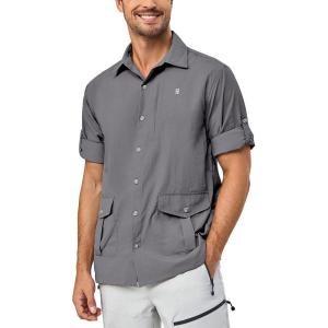 imageLittle Donkey Andy Mens Lightweight Quick Dry Shirts for Hiking Travel Fishing Long Sleeve UPF50 Cargo PocketsSteel Grey