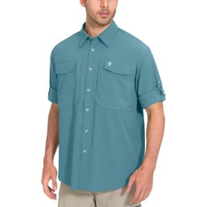 imageLittle Donkey Andy Mens QuickDry Stretch Long Sleeve Shirt for Hiking TravelAshley Blue