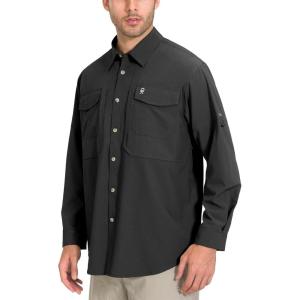 imageLittle Donkey Andy Mens QuickDry Stretch Long Sleeve Shirt for Hiking TravelBlack A1