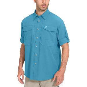 imageLittle Donkey Andy Mens QuickDry Stretch Long Sleeve Shirt for Hiking TravelHorizon Blue