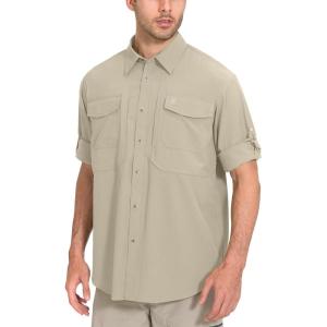 imageLittle Donkey Andy Mens QuickDry Stretch Long Sleeve Shirt for Hiking TravelKhaki
