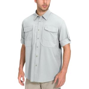 imageLittle Donkey Andy Mens QuickDry Stretch Long Sleeve Shirt for Hiking TravelLight Gray