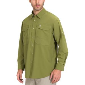 imageLittle Donkey Andy Mens QuickDry Stretch Long Sleeve Shirt for Hiking TravelOlive