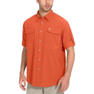 imageLittle Donkey Andy Mens QuickDry Stretch Long Sleeve Shirt for Hiking TravelOrange