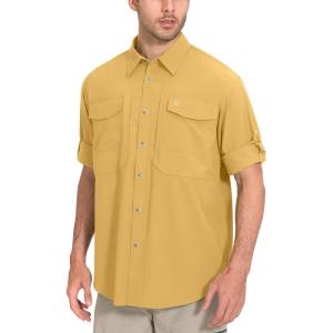 imageLittle Donkey Andy Mens QuickDry Stretch Long Sleeve Shirt for Hiking TravelYellow