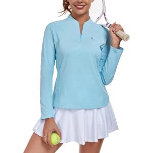 imageLittle Donkey Andy Womens Shirts Long Sleeve 14 Zip UPF50 UV Sun Protection Quick Dry Workout Hiking Athletic ShirtsMicrocollar Blue