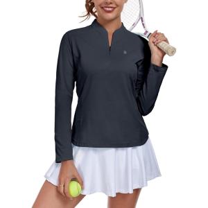imageLittle Donkey Andy Womens Shirts Long Sleeve 14 Zip UPF50 UV Sun Protection Quick Dry Workout Hiking Athletic ShirtsMicrocollar Grey