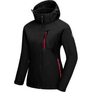 imageLittle Donkey Andy Womens Softshell Hiking Jackets Ski Snow Fleece Lined Lightweight Windproof Removable HoodBlack