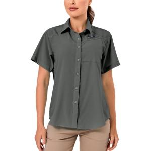 imageLittle Donkey Andy Womens UPF 50 UV Protection Shirt Breathable Short Sleeve Fishing Hiking Shirts Quick DryGrey