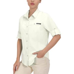 imageLittle Donkey Andy Womens UV Protection Shirt UPF 50 Breathable Long Sleeve Fishing Shirt AirHoles TechWhite Heather