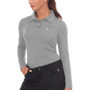 imageLittle Donkey Andy Womens Ultra Stretch Quick Dry Lightweight Golf Polo Shirts Moisture Wicking Top UPF50 Tennis SportsLong Sleeve Cloudburst
